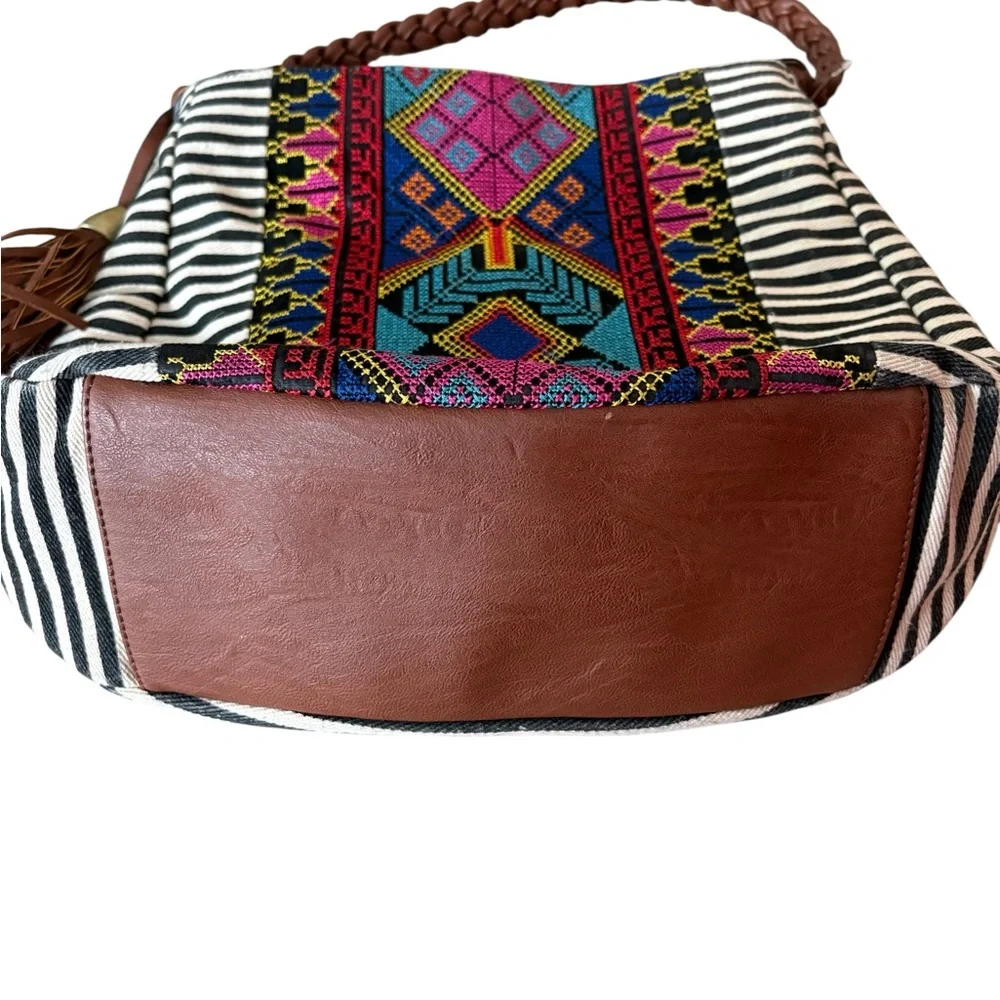 MMS Black and White Large Bag with Multi Color Aztec Design